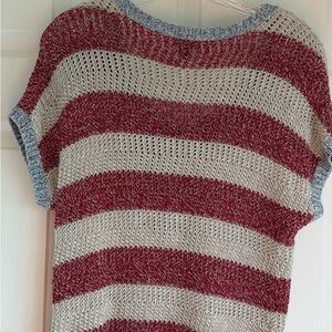 Eddie Bauer Red and Cream Striped Sweater